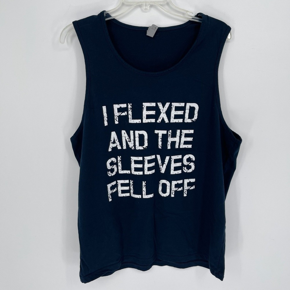 Next Level Men's Navy Blue Flexed The Sleeves Fell Off Graphic Tank Top Size XL